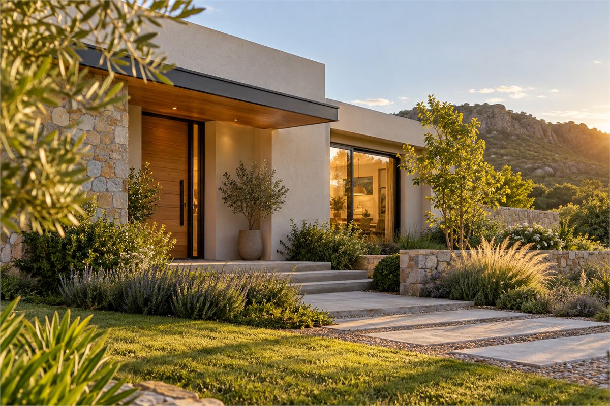 Vivienda moderna rodeada de vegetación